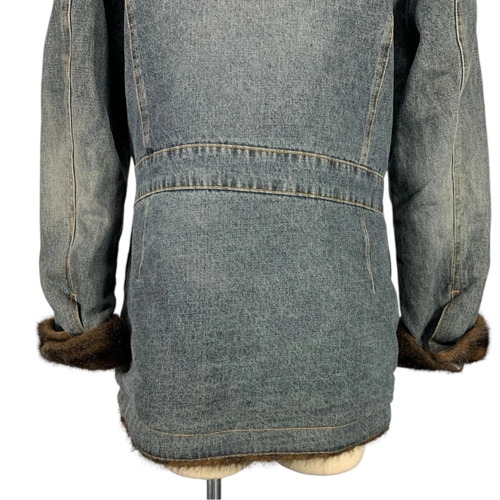 Vintage Marvin Richards Denim Faux Fur Lined Jacket Size Large - Picture 7 of 12